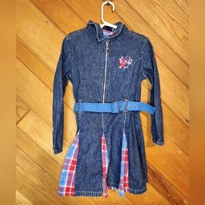 No Kidding girls 6x long sleeved denim and plaid dress
